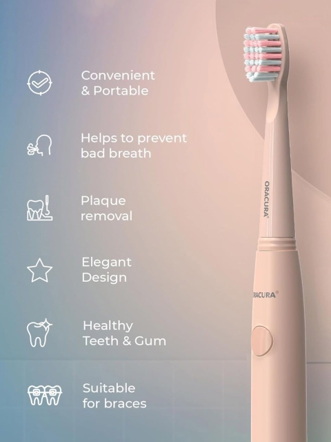 ORACURA SB100 Sonic Lite Electric Battery Operated Soft Bristles Toothbrush - Peach - Image 5