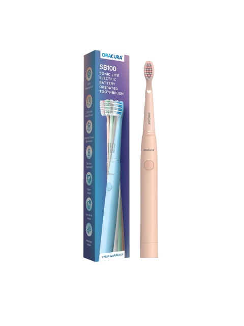 ORACURA SB100 Sonic Lite Electric Battery Operated Soft Bristles Toothbrush - Peach - Image 2