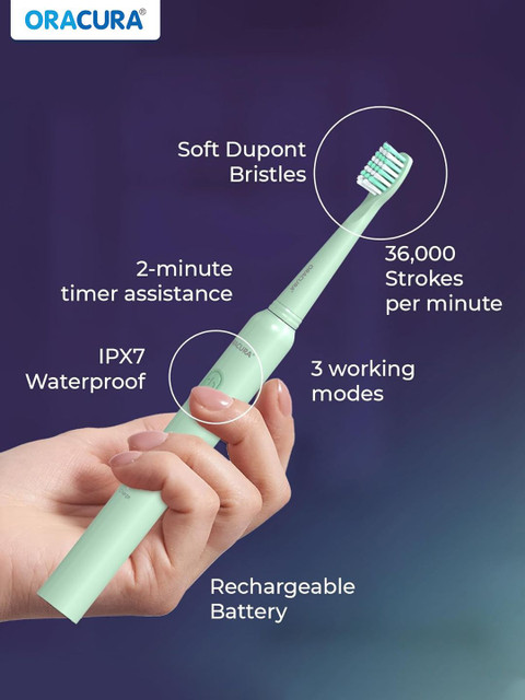 ORACURA SB200 Sonic Lite Electric Rechargeable Waterproof Toothbrush - Green - Image 5
