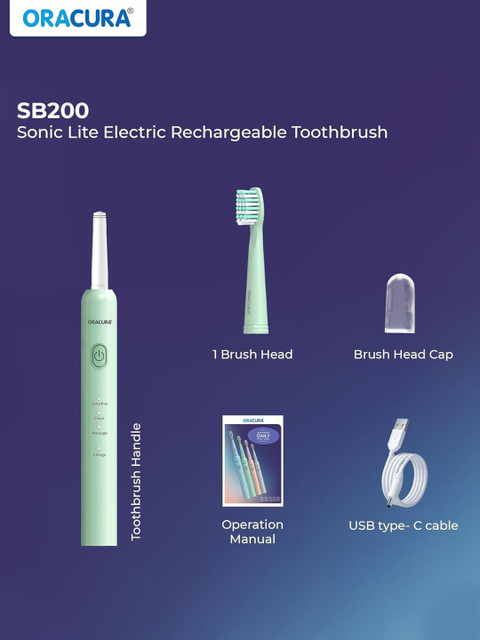 ORACURA SB200 Sonic Lite Electric Rechargeable Waterproof Toothbrush - Green - Image 6