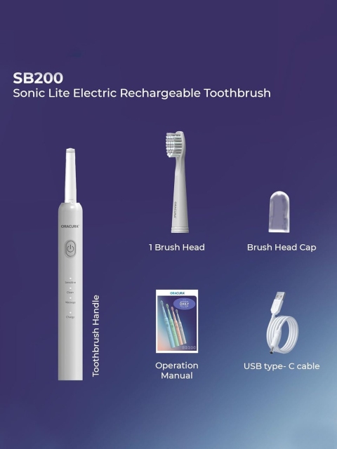 ORACURA SB200 Sonic Lite Electric Rechargeable Waterproof Toothbrush - Grey - Image 6