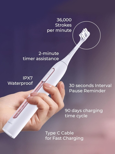 ORACURA SB300 Sonic Smart Electric Rechargeable Waterproof Toothbrush - Peach - Image 7