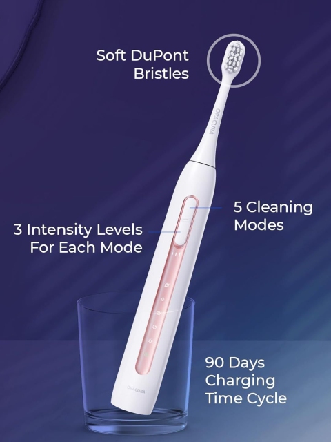 ORACURA SB300 Sonic Smart Electric Rechargeable Waterproof Toothbrush - Peach - Image 4