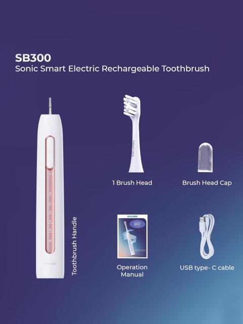 ORACURA SB300 Sonic Smart Electric Rechargeable Waterproof Toothbrush - Peach - Image 5