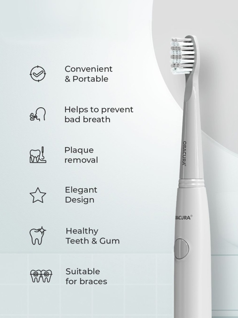 ORACURA SB100 Sonic Lite Electric Battery Operated Soft Dupont Bristles Toothbrush - Grey - Image 6