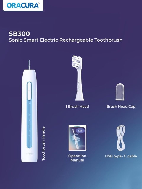 ORACURA SB300 Sonic Smart Electric Rechargeable Soft Dupont Bristles Toothbrush - Blue - Image 4