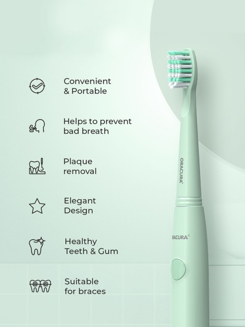 ORACURA SB100 Sonic Lite Electric Battery Operated Soft Dupont Brustles Toothbrush - Green - Image 6