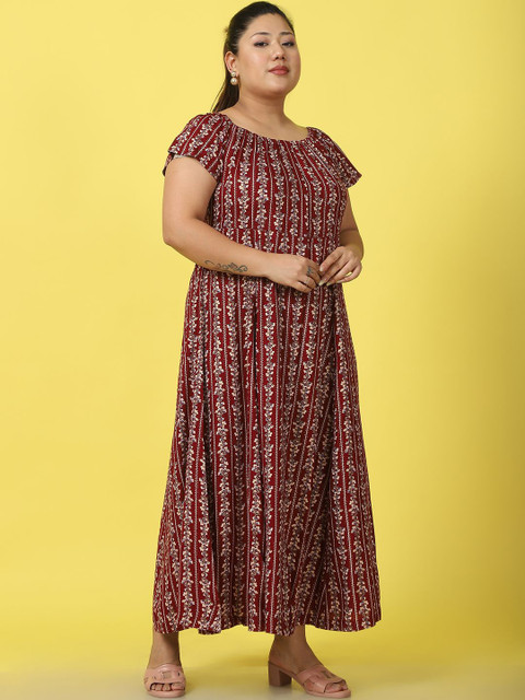 theRebelinme Women Floral Print A-Line Maxi Dress Plus Size - Image 3