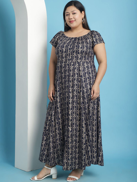 theRebelinme Women Floral Print A-Line Maxi Dress Plus Size - Image 4