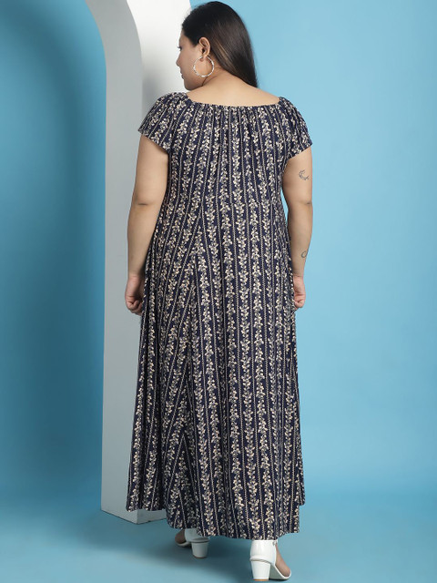 theRebelinme Women Floral Print A-Line Maxi Dress Plus Size - Image 5