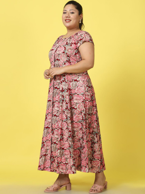 theRebelinme Women Floral Printed A-Line Maxi Dress Plus Size - Image 4