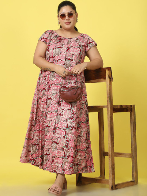 theRebelinme Women Floral Printed A-Line Maxi Dress Plus Size - Image 6