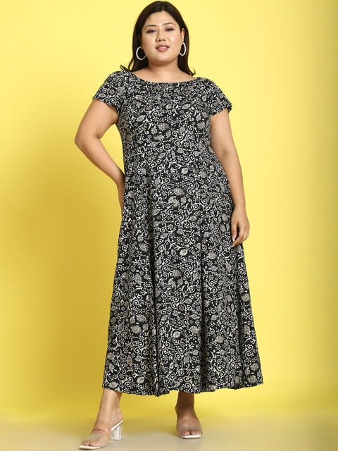 theRebelinme Women Plus Size Floral Print A-Line Maxi Dress