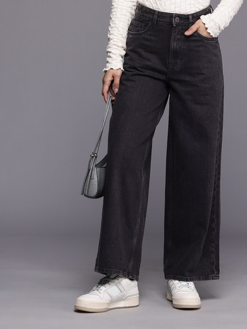 Allen Solly Woman Pure Cotton Wide Leg Light Fade Jeans