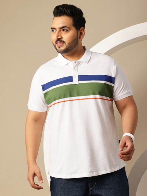 Sztori Plus Size Striped Polo Collar Pure Cotton T-shirt - Image 3