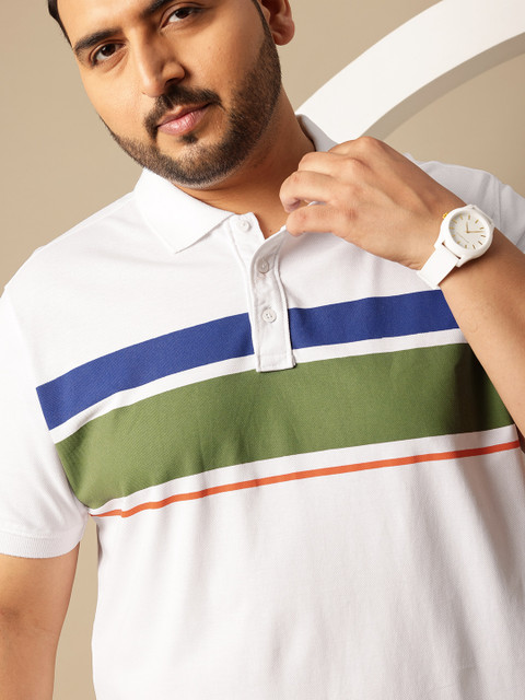 Sztori Plus Size Striped Polo Collar Pure Cotton T-shirt - Image 2