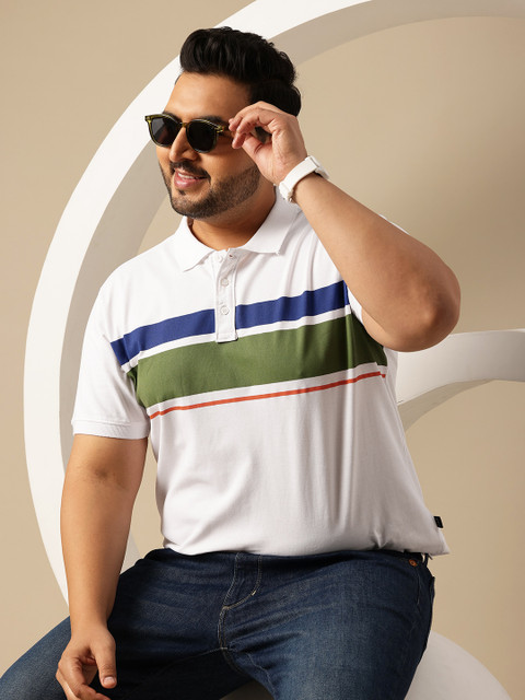 Sztori Plus Size Striped Polo Collar Pure Cotton T-shirt