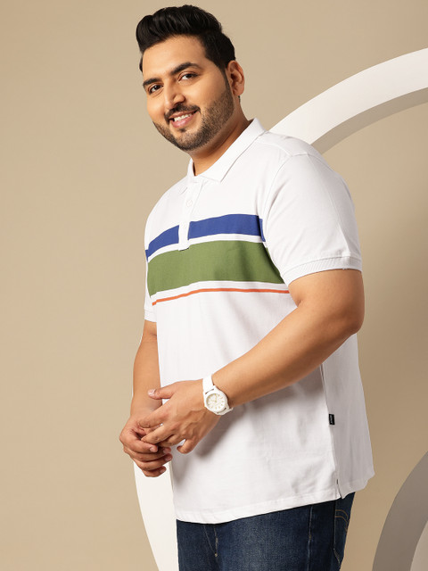 Sztori Plus Size Striped Polo Collar Pure Cotton T-shirt - Image 4