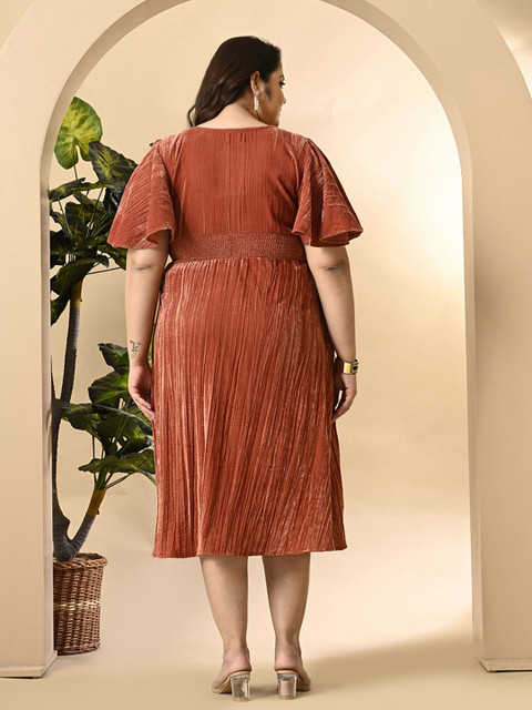 PrettyPlus by Desinoor.com Plus Size Flared Sleeve Velvet Fit & Flare Midi Dress - Image 5