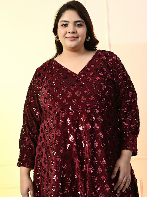 PrettyPlus by Desinoor.com Women Plus Size Embellished Velvet Fit & Flare Midi Dress - Image 2