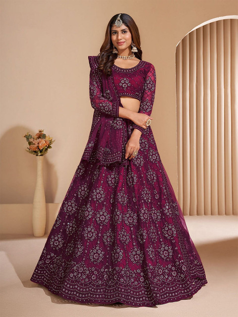 APNISHA Embroidered Beads and Stones Semi-Stitched Lehenga & Unstitched Blouse With Dupatta