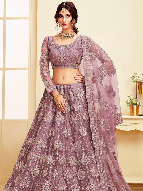 APNISHA Embroidered Beads and Stones Semi-Stitched Lehenga & Unstitched Blouse With Dupatta