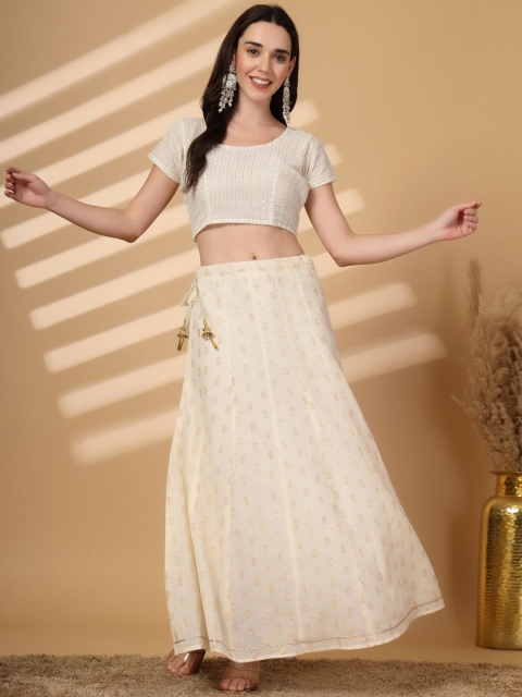 Clora Creation Women Self Design Embellished Cotton Flared Maxi Skirt - Image 6