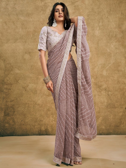 Mitera Printed Embroidered Detail Pure Georgette Bandhani Saree - Image 2