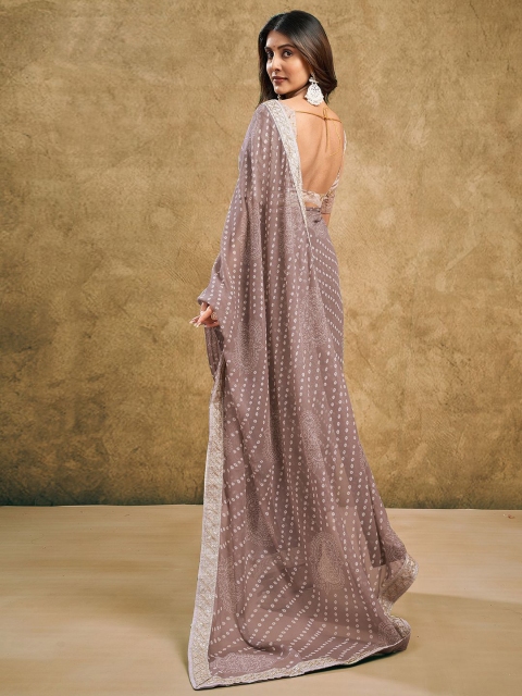 Mitera Printed Embroidered Detail Pure Georgette Bandhani Saree - Image 4
