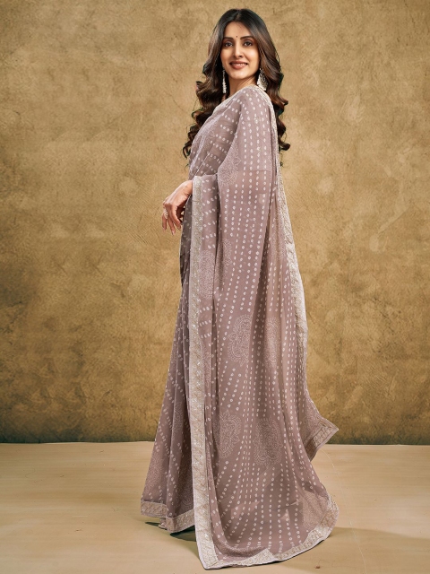Mitera Printed Embroidered Detail Pure Georgette Bandhani Saree - Image 3