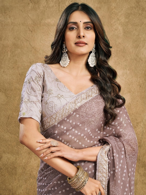 Mitera Printed Embroidered Detail Pure Georgette Bandhani Saree - Image 5