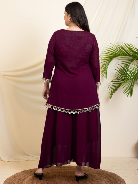 Vibes by Vibes by Deebaco Embroidered Plus Size Tunic With Crop Top & Palazzo - Image 5