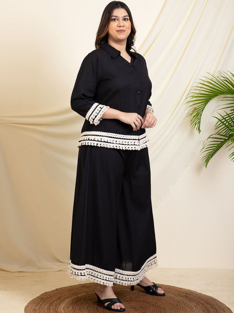 Vibes by Vibes by Deebaco Plus Size Embellished Shirt With Palazzo - Image 3