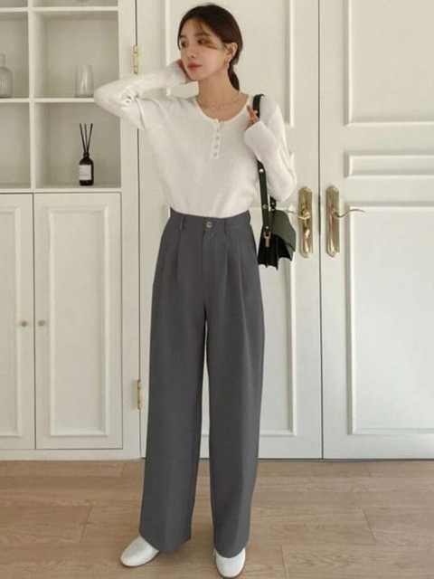 Next One Women Smart High-Rise Easy Wash Pleated Korean Pants Trousers