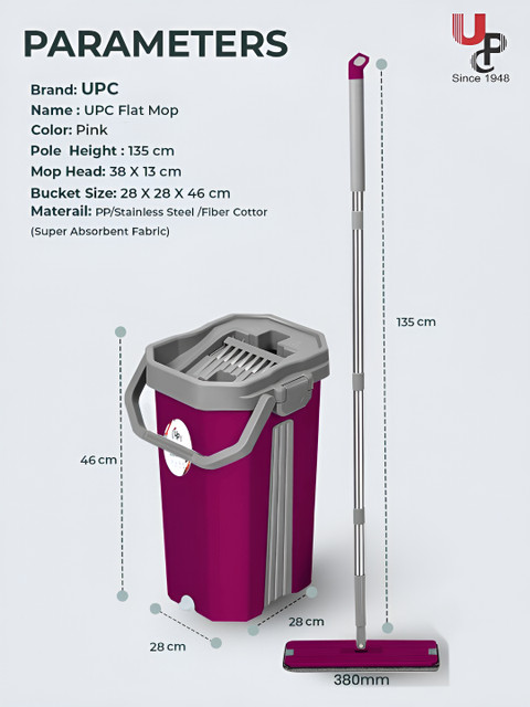 UPC Pink Mop With Bucket Floor Cleaner Mop - Image 2