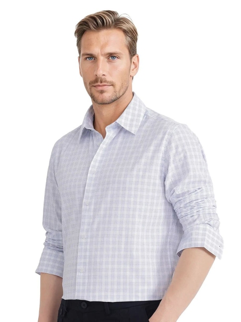 RARE RABBIT Men Comfort Fit Spread Collar Micro Checked Cotton Formal Shirt - Image 4