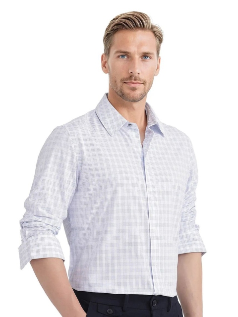 RARE RABBIT Men Comfort Fit Spread Collar Micro Checked Cotton Formal Shirt - Image 3