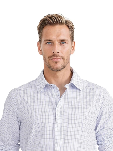 RARE RABBIT Men Comfort Fit Spread Collar Micro Checked Cotton Formal Shirt - Image 7