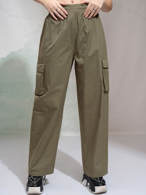 Street By Tokyo Talkies Women Straight Fit High-Rise Cargos Parachute Trousers
