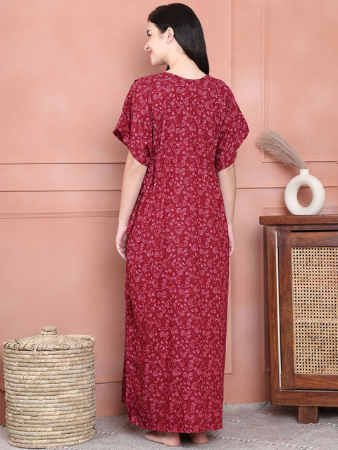Secret Wish Women Floral Printed V-Neck Maternity Maxi Kaftan Nightdress - Image 4