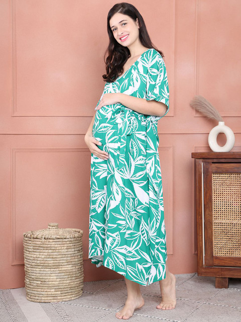 Secret Wish Women Floral Printed V-Neck Maternity Kaftan Nightdress - Image 3