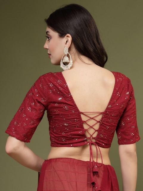Sangria Embroidered Pure Cotton Short Sleeve Saree Blouse - Image 3