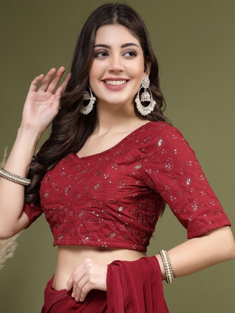 Sangria Embroidered Pure Cotton Short Sleeve Saree Blouse - Image 2