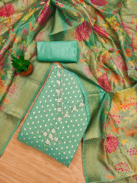 KALINI Floral Woven Design Beads and Stones Unstitched Dress Material