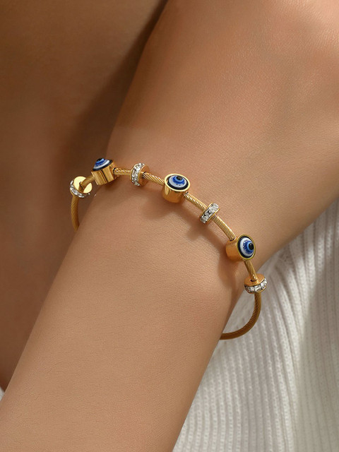 Designs & You Gold-Plated American Diamond Studded Evil Eye Bangle-Style Bracelet