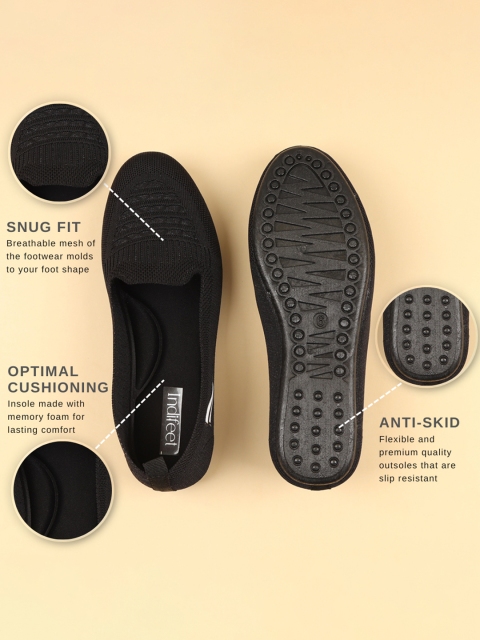 Indifeet Women Black Textured Daily Casual Wear Memory Insole Slip-On Shoes - Image 7
