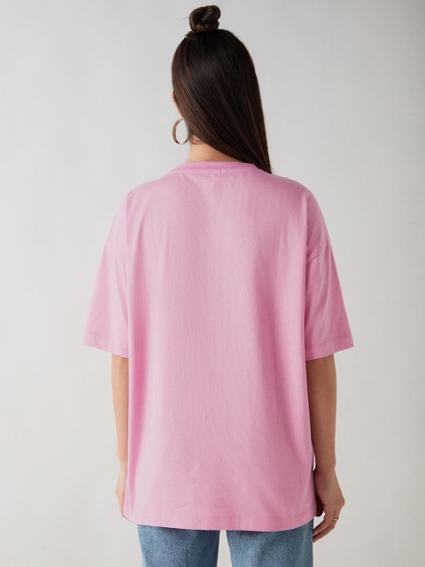 Bewakoof Women Solid Round Neck Cotton Oversized T-shirt - Image 4