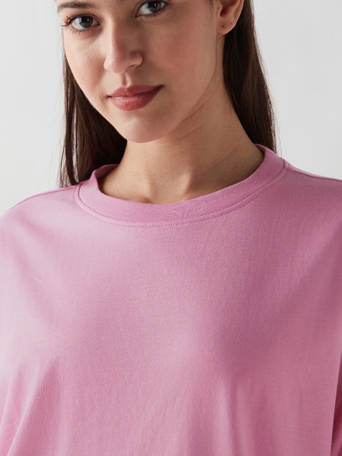 Bewakoof Women Solid Round Neck Cotton Oversized T-shirt - Image 3