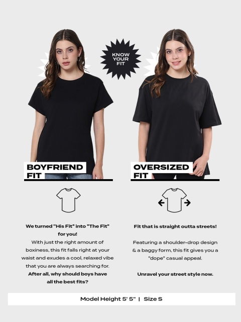 Bewakoof Women Solid Round Neck Cotton Oversized T-shirt - Image 7