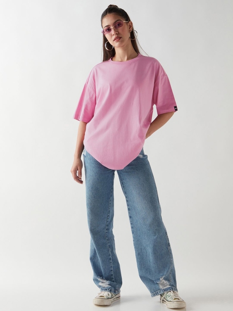 Bewakoof Women Solid Round Neck Cotton Oversized T-shirt - Image 5